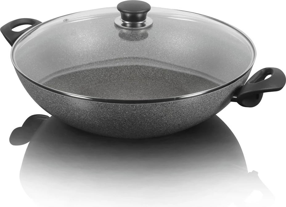Wok granit për induksion BALLARINI FERR8KD.36D me 2 doreza dhe kapak, gri
