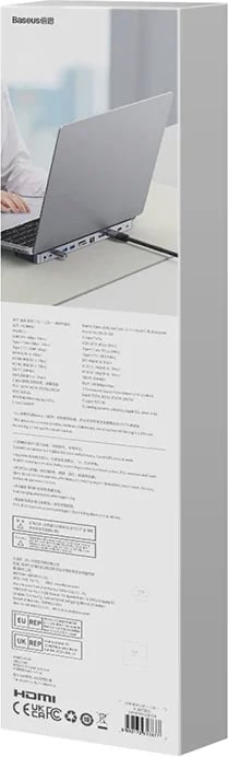 Kasë Baseus EliteJoy Gen2 12në1, USB-C, 2xHDMI, 3xUSB 3.0, PD, DP, SD/TF, RJ45, Type-C, 3.5mm, Gri e errët