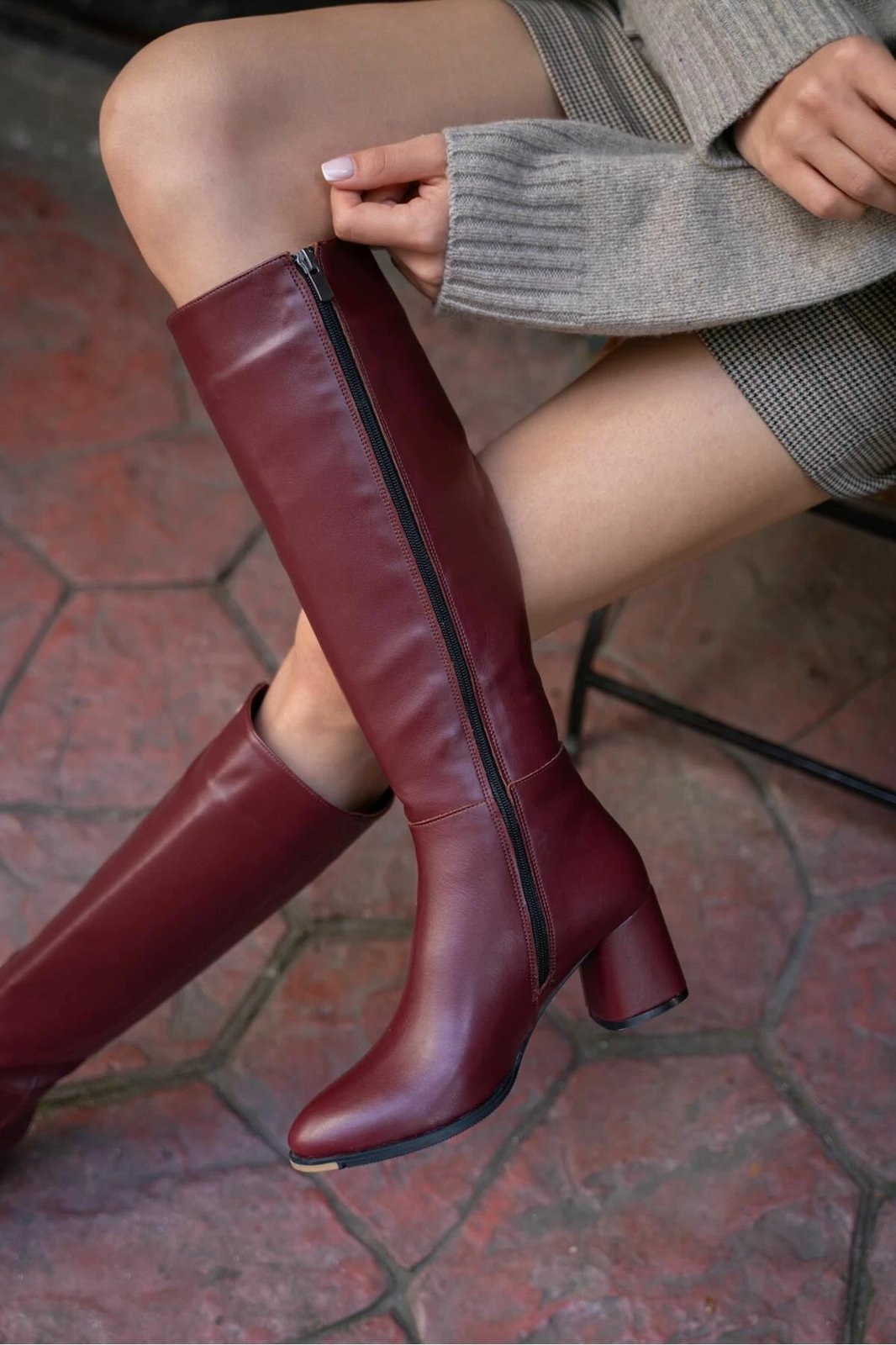 Çizme për gra, kadife, ngjyrë burgundy, Jumeon, MK1350121KR20-001