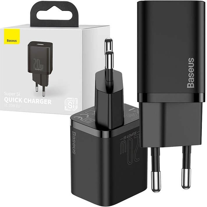 Mbushës i shpejtë Baseus Super Si Quick Charger 1C, 20W, USB-C, i zi