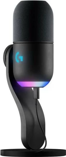 Mikrofon USB, Logitech, Yeti GX (988-000569), me kontroll të volumit dhe mute, dritë RGB, kabllo 2–7 m, e zezë