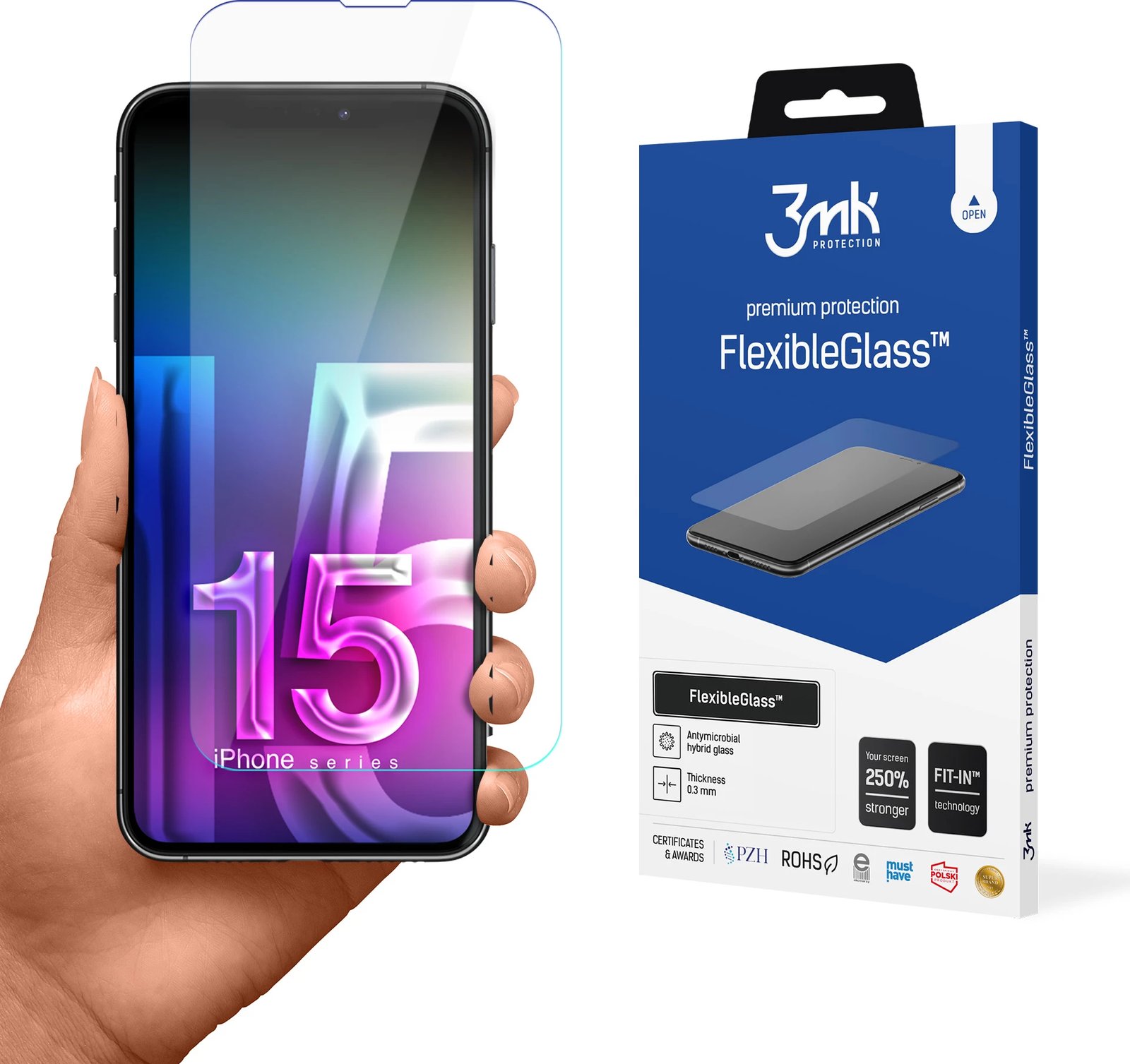 Mbështjellës ekrani 3mk FlexibleGlass për iPhone 15 Plus, transparent