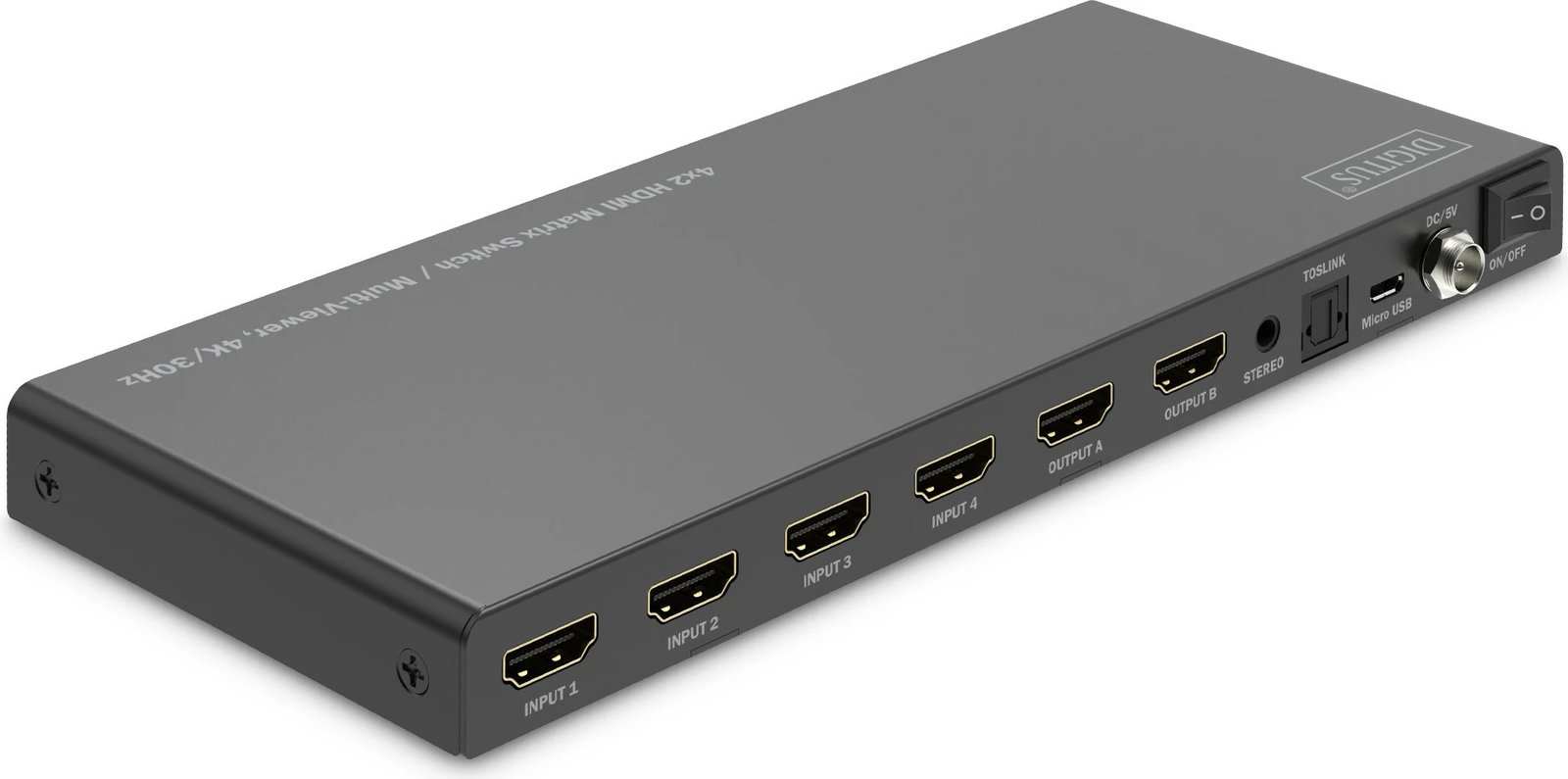 Switch HDMI Digitus 4x2 Matrix, 4K/30Hz, 4 hyrje, 2 dalje, i zi