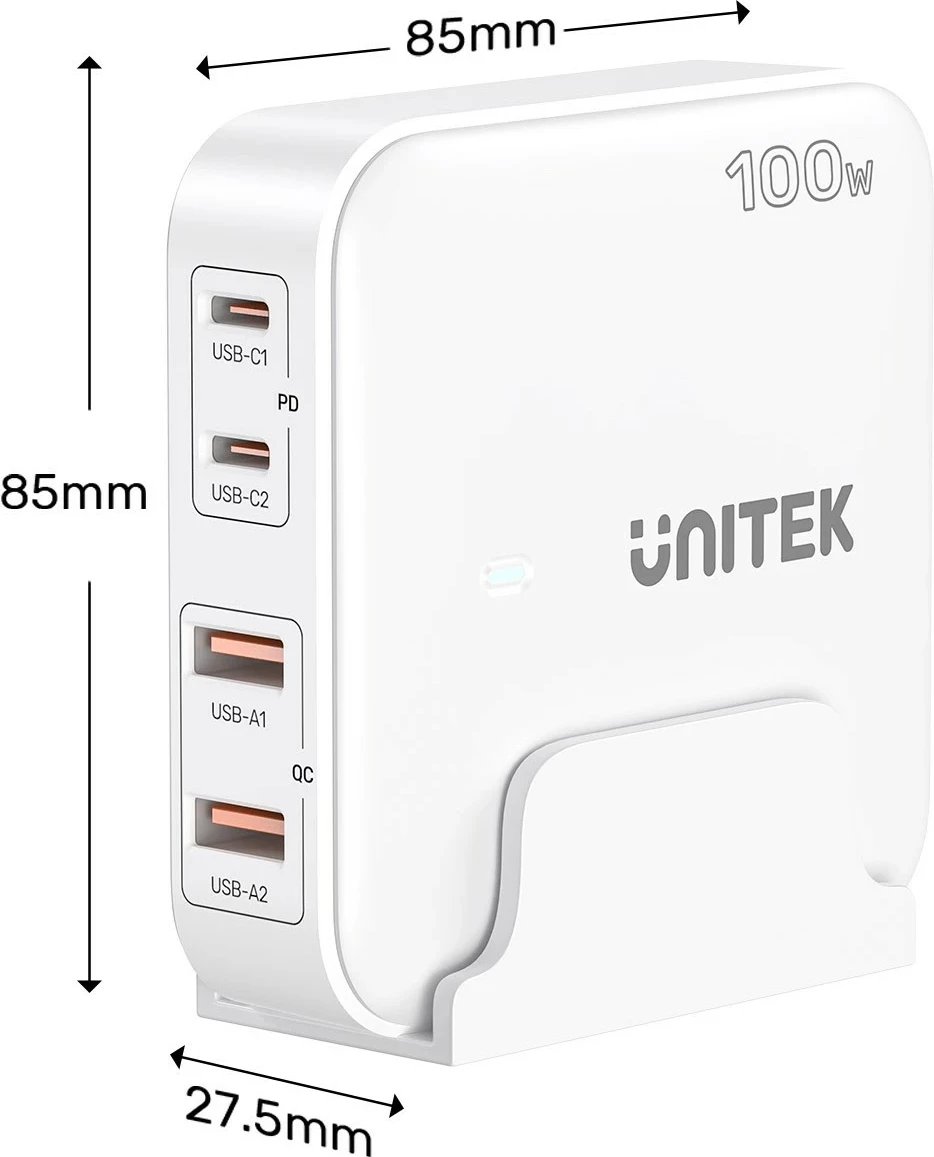 Karikues tavoline Unitek GaN 100W 2xUSB-A 2xUSB-C, bardhë Karikues tavoline Unitek GaN 100W 2xUSB-A 2xUSB-C, bardhë