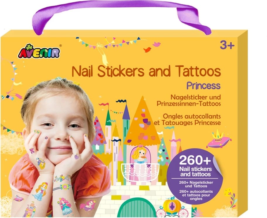 Set ngjitësa dhe tatuazhe për thonj, MG DYSTRYBUCJA, Princess, 260 copë, shumëngjyrëshe