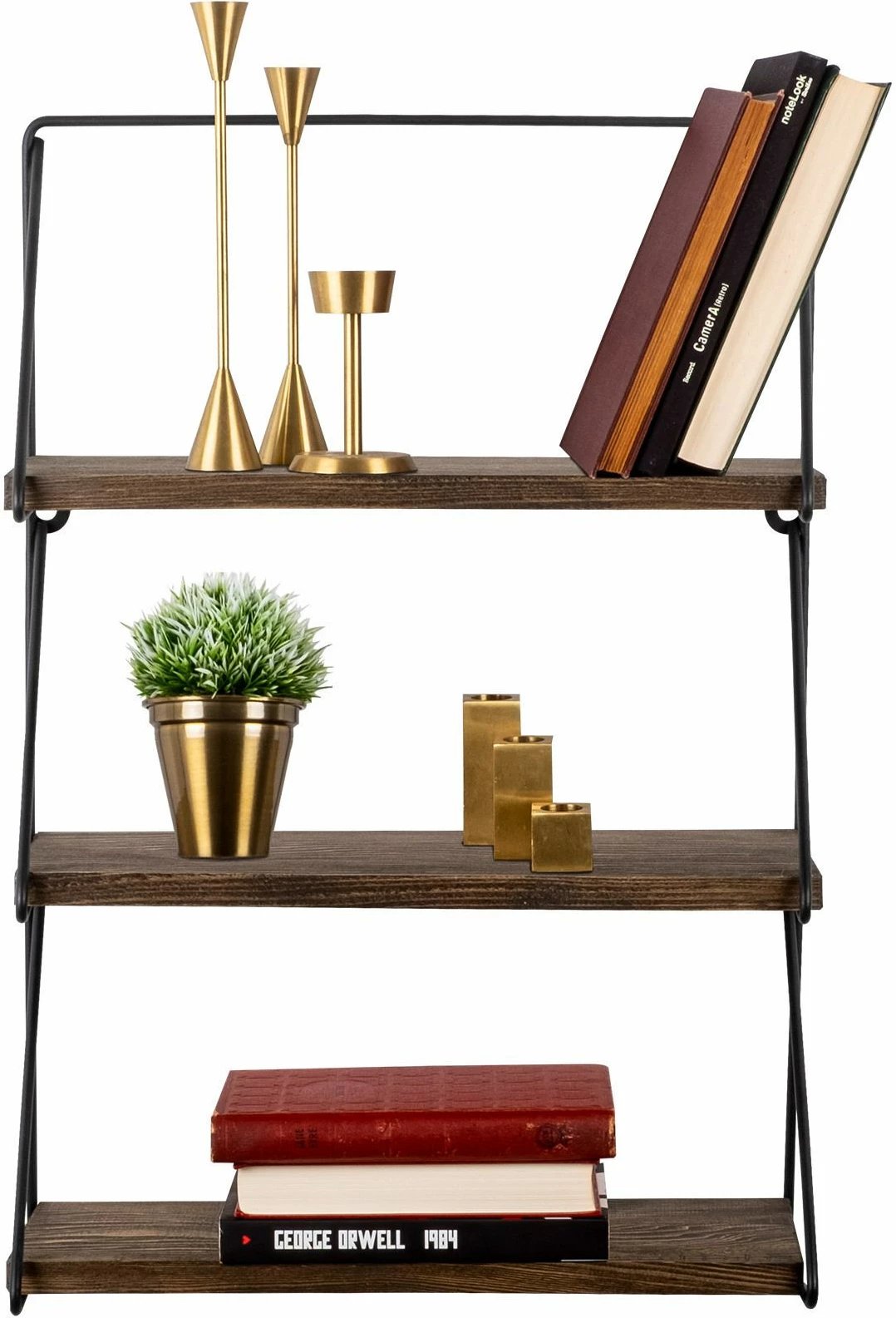 Raft muri Hanah Home, ngjyrë e zezë dhe arre, 60x40x15cm