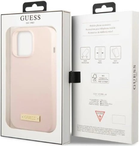 Mbështjellës Guess Silicone Logo Plate MagSafe për iPhone 13 Pro/13 6.1", Rozë
