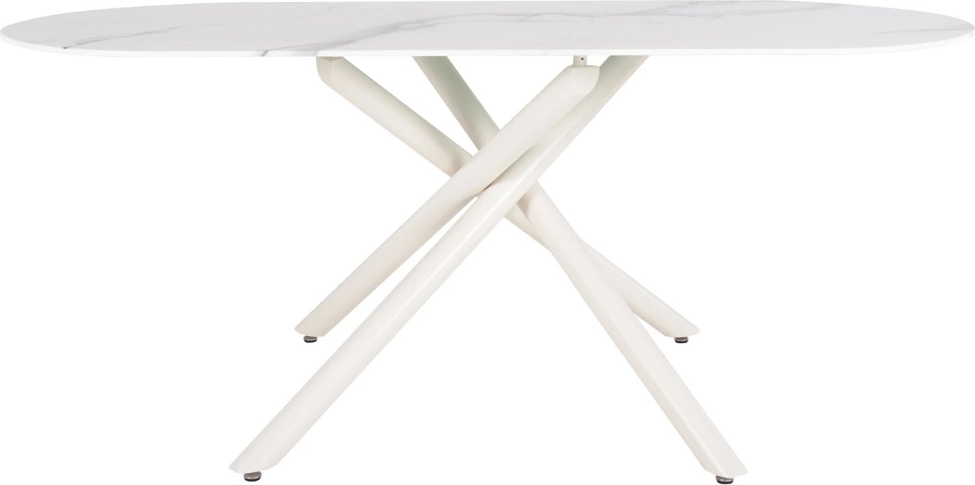 Tavolinë ngrënieje PRENTIS FH9770.01, sipërfaqe qeramike 12mm, mermer i bardhë, këmbë metalike të bardha, 180x90x76H cm