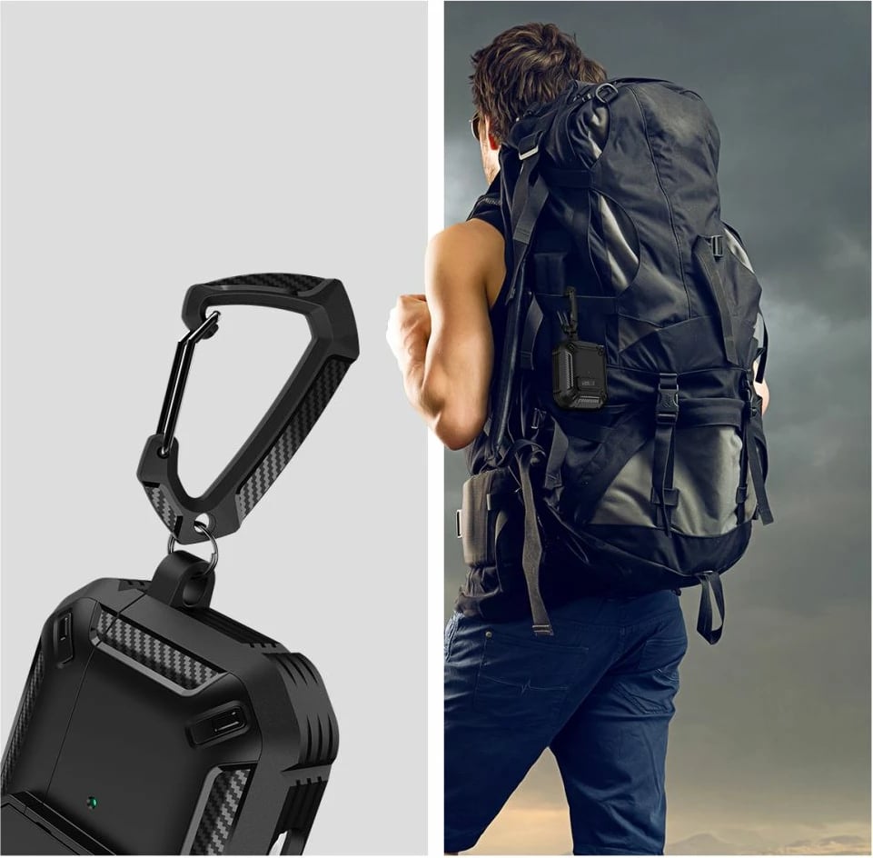 Mbështjellës Tech-Protect X-Carbo për AirPods Pro/Pro 2, me karabiner, i zi