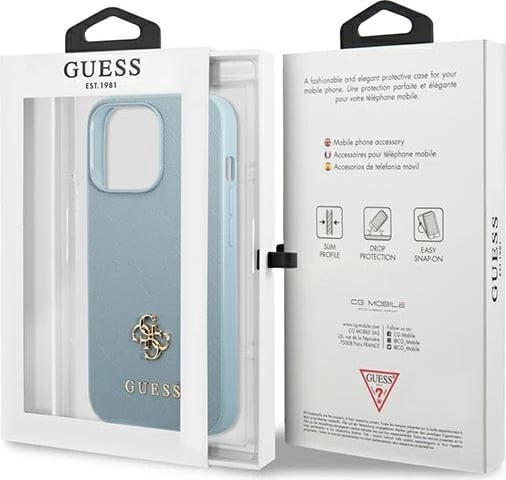 Mbështjellës Guess Saffiano 4G Small Metal Logo për iPhone 13 Pro Max, kaltër Mbështjellës Guess Saffiano 4G Small Metal Logo për iPhone 13 Pro Max, kaltër