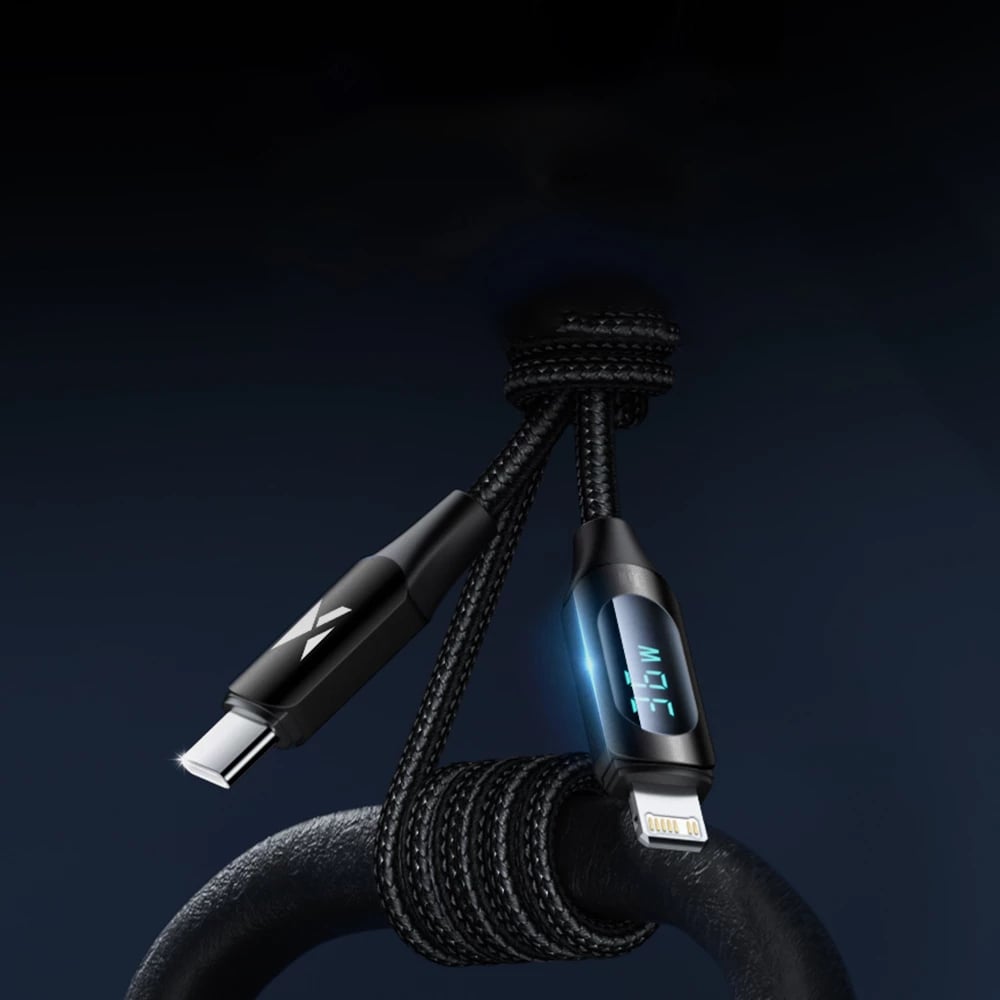 Kabllo Wozinsky WUCLC2 USB-C në Lightning, 2m, 36W, me ekran LED, e zezë