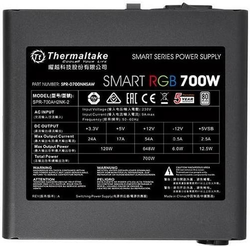 Kasë energjie Thermaltake Smart RGB 700W, 80 PLUS, 2xPEG, 120mm, e zezë