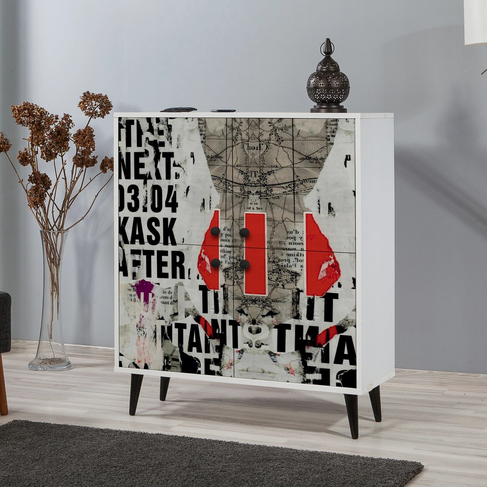 Dollap multifunksional Hanah Home, Multilüx, i bardhë, i zi, i kuq, i hirtë