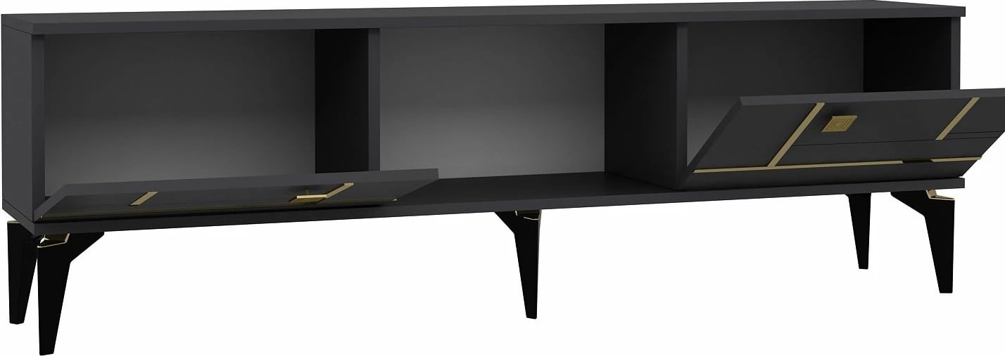 Komodë TV Skye Decor, ngjyrë antracit, detaje ari