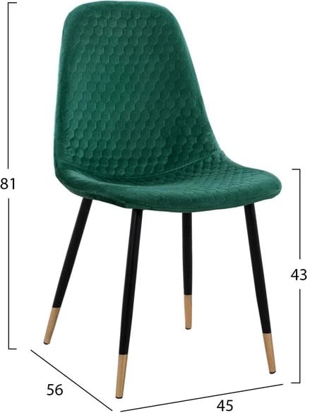 Karrige Lucille FH8552.03 prej kadifeje ngjyrë cypress me kornizë metalike 45x56x81cm, set prej 4 copë