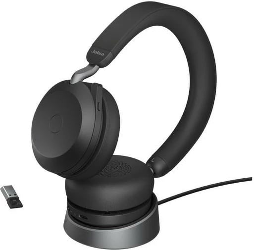 Kufje Jabra Evolve2 75 me bazë, Bluetooth, Stereo, për Microsoft Teams, Zeza