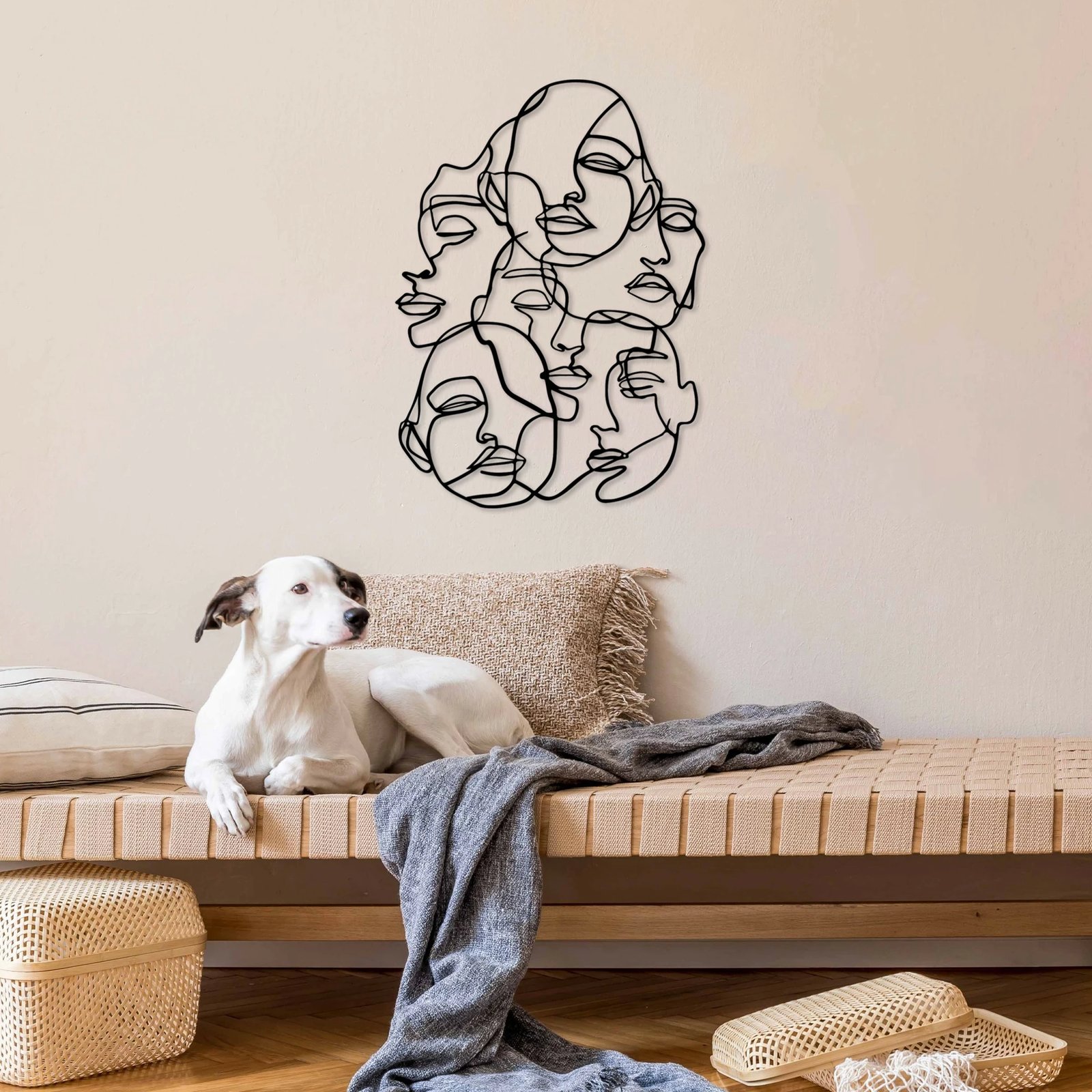 Aksesori dekorativ metalik për mur, Wallity Facce-1, ngjyrë e zezë, 42x60cm