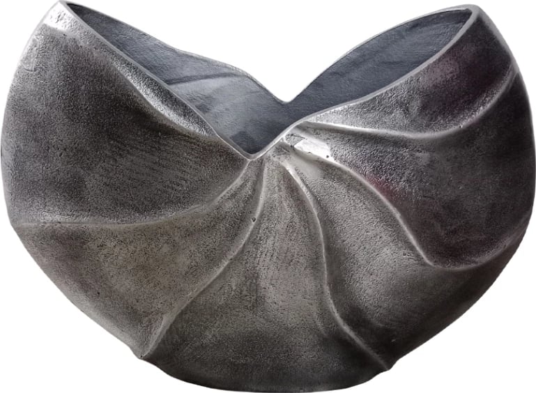 Vazo dekorative alumini, ngjyrë argjendi antike, 38x13x28cm