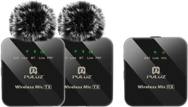 Mikrofon lavalier wireless Puluz PU3154B, 2 transmetues + 1 marrës, i zi