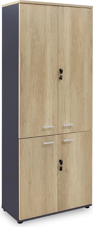 Raft librash me katër dyer druri, ngjyrë lisi - gri e errët, 80x40,5x200cm