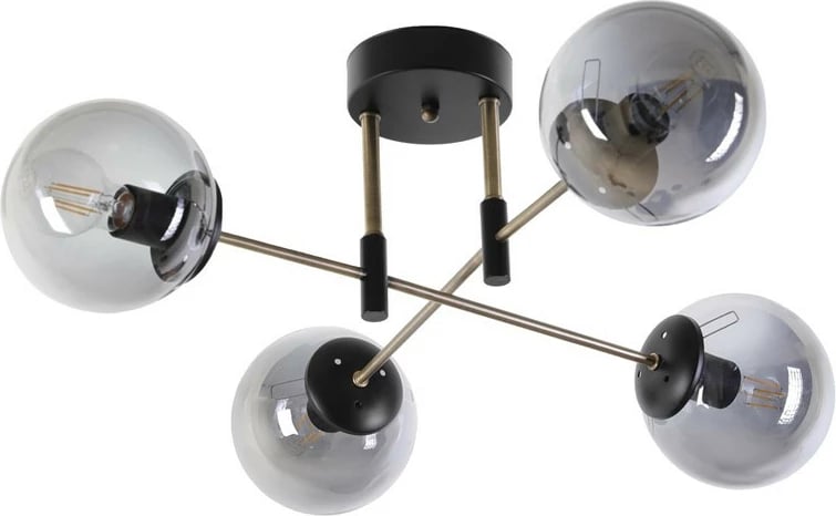 Llambë tavani Opviq Dolunay, 4 llamba, metal i zi, xham fume