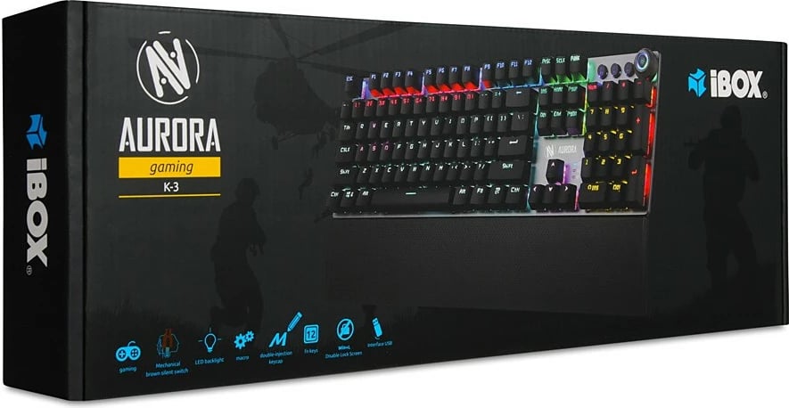 Tastierë mekanike gaming iBOX Aurora K-3 me ndriçim RGB, e zezë Tastierë mekanike gaming iBOX Aurora K-3 me ndriçim RGB, e zezë