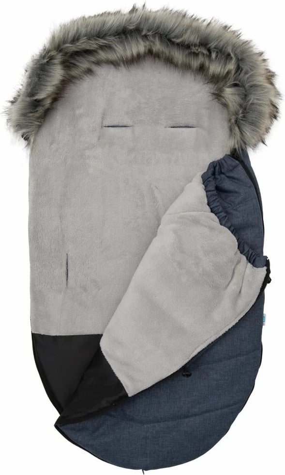 Futë dimri për karrocë, New Baby, universale me kapuç me lesh sintetik, material i papërshkueshëm nga uji dhe era, 90x49 cm, blu e errët