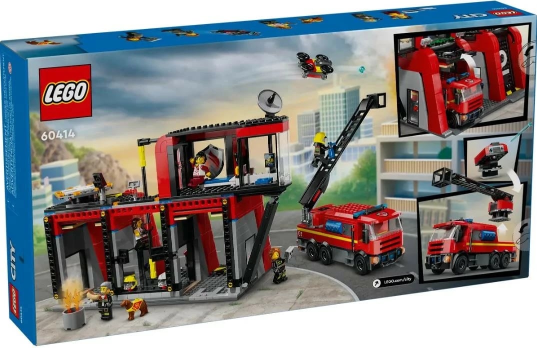 Set LEGO City stacion zjarri me kamion 60414, 843 pjesë, për fëmijë, plastikë