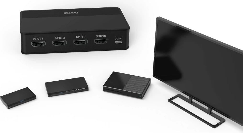 Shpërndares sinjali Hama 4k-HDMI™3x1 me telekomand, 121770