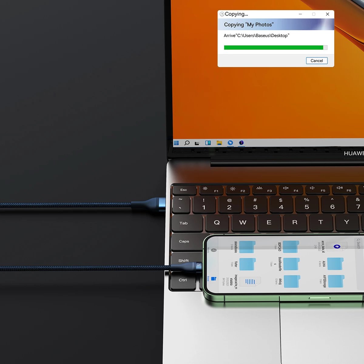 Kabllo karikimi 3-në-1 Baseus Flash Series II, USB-A në USB-C/Micro-USB/Lightning, 1.2m, 66W, Kaltër