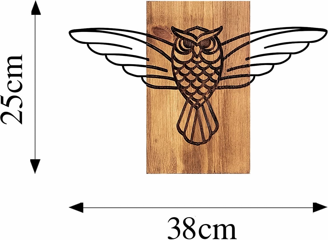 Aksesor dekorativ për mur, dru dhe metal, dizajn buf, Wallity, 38x3x25cm