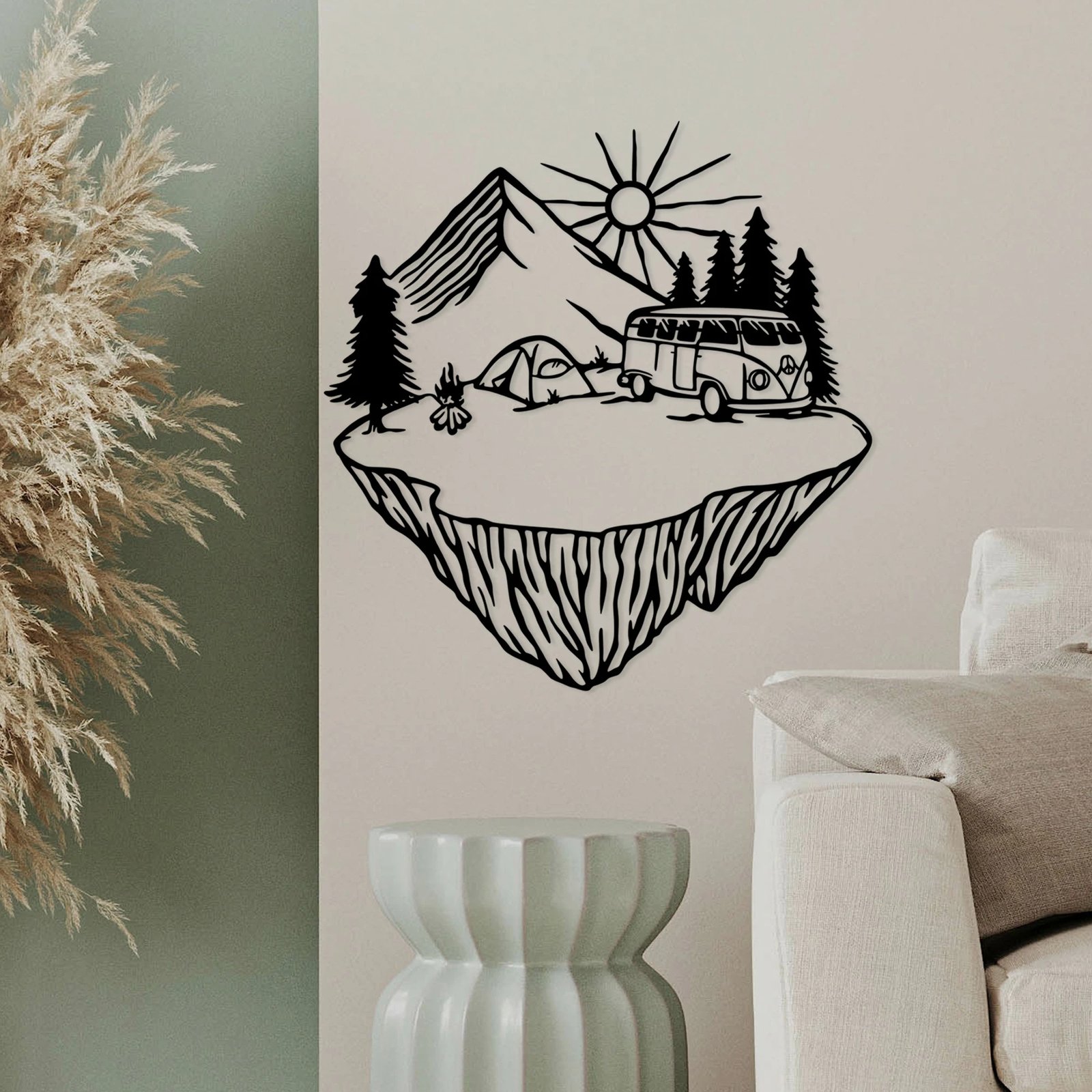 Aksesor dekorativ metalik për mur, peizazh kampi, Wallity