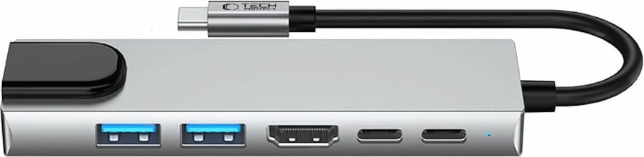Adapter HUB Tech-Protect HB02 6in1, USB-C, USB 2.0, USB 3.0, HDMI 4K, RJ45, PD 100W, Gri