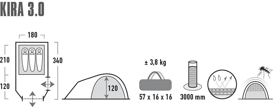 Tendë High Peak për 3 persona, gri e çelët