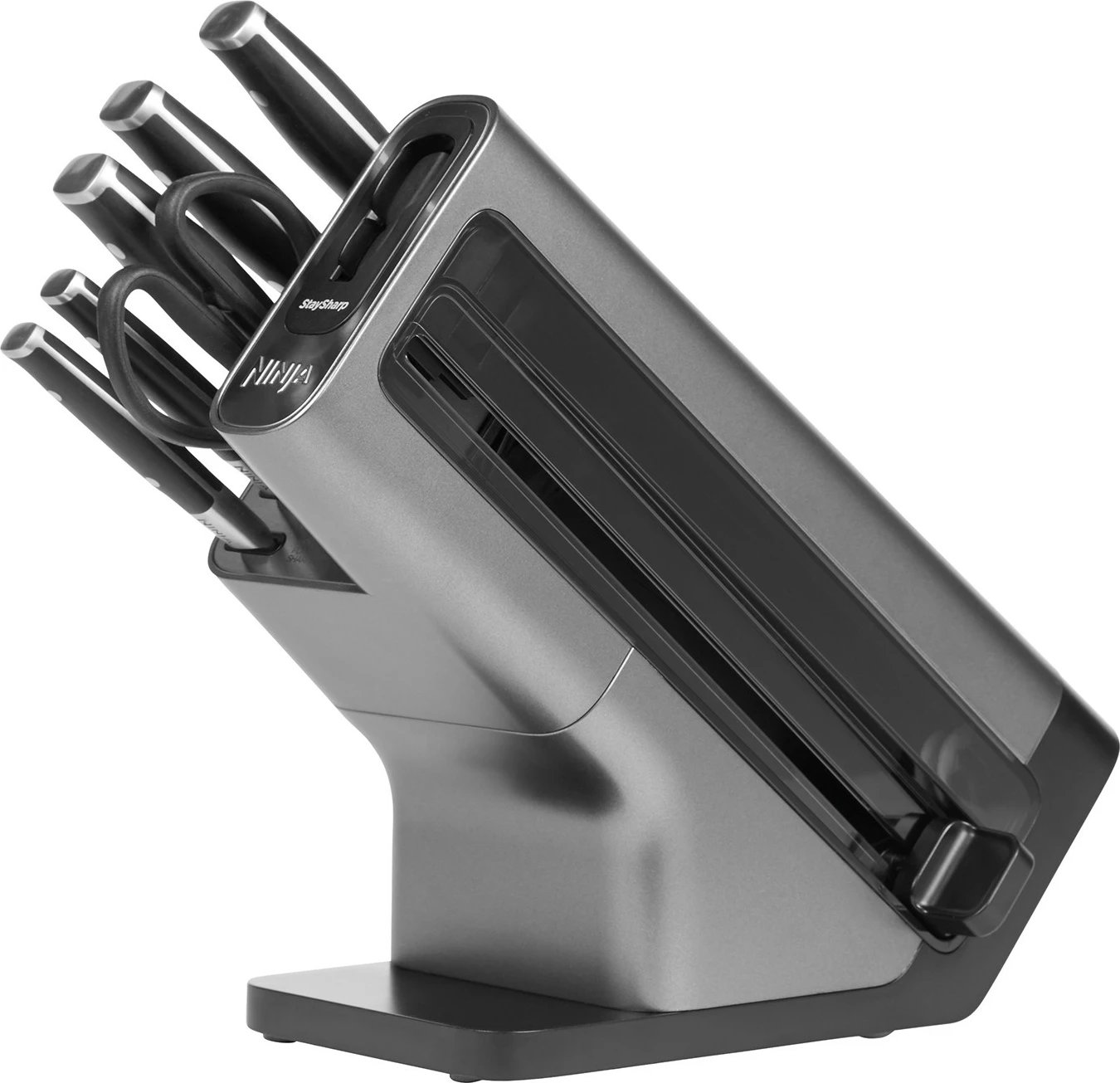 Set thika Ninja StaySharp me bllok mprehës, inox, zi/argjendtë