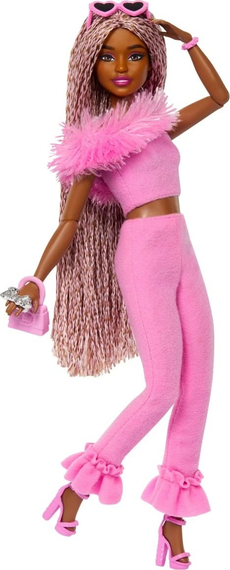 Kukull Barbie Mattel Deluxe Style HYV28 me gërsheta, set 4 pjesësh, Rozë