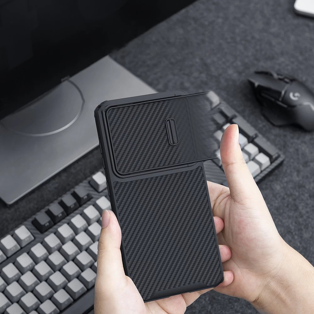 Mbështjellës Nillkin Synthetic Fiber S Case për Samsung Galaxy S23, me kapak kamere, i zi