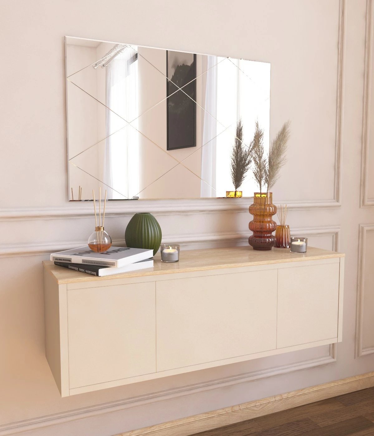 Pasqyrë dekorative Skye, model Vocal, e bardhë