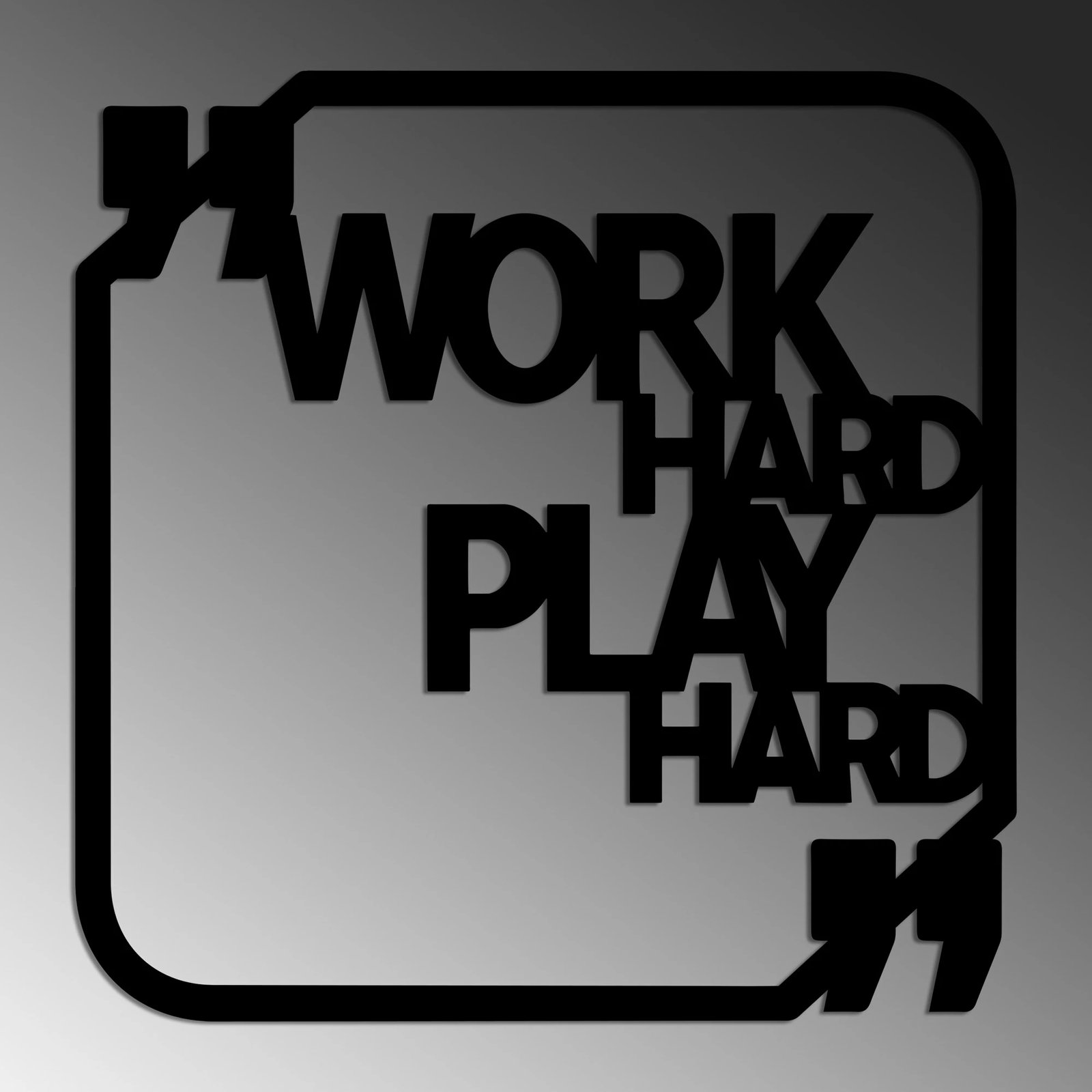 Aksesor dekorativ metalik për mur, Wallity, Work Hard Play Hard, ngjyrë e zezë, 50x50cm