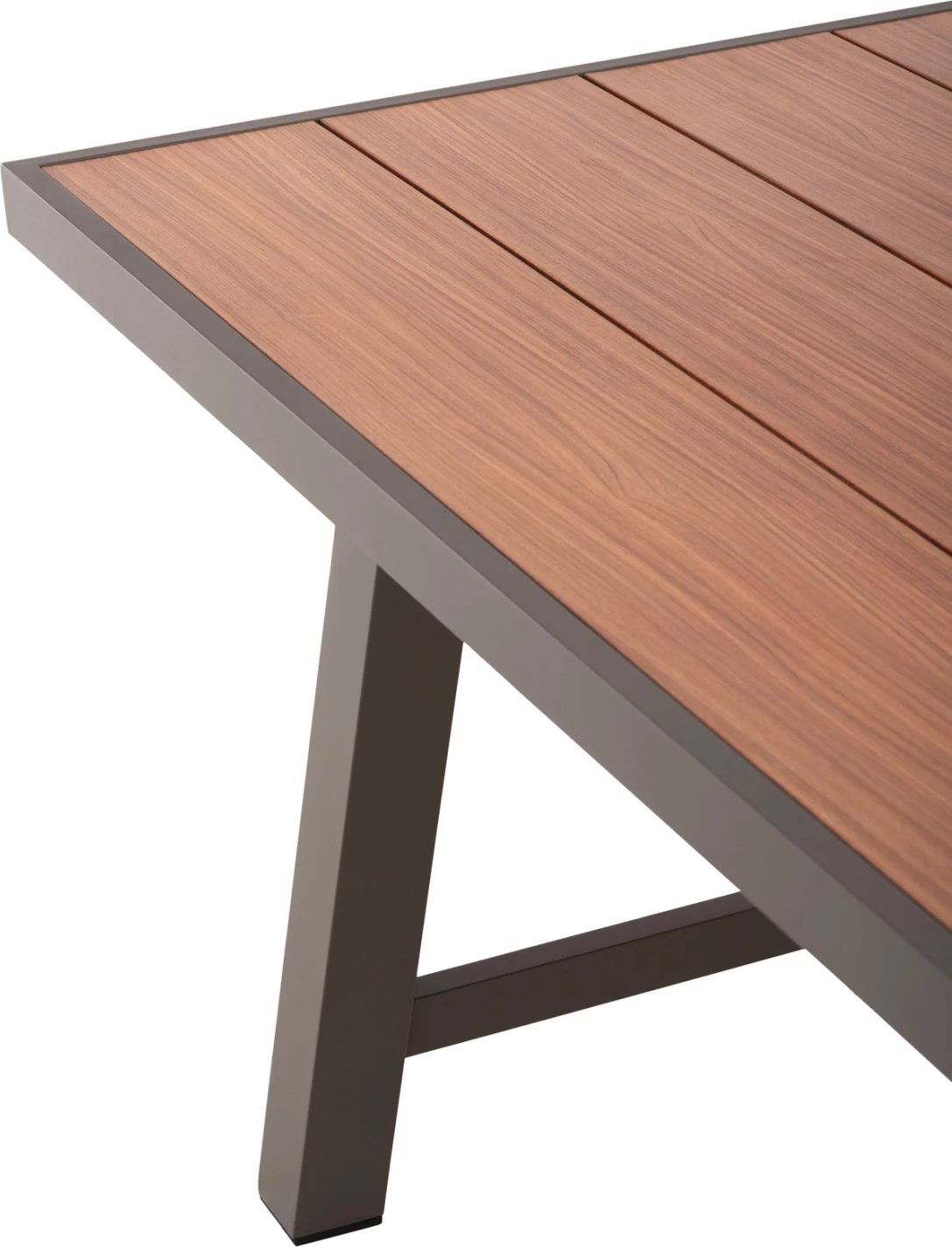 Tavolinë alumini për jashtë, GOBAR FH6060.04, ngjyrë shampanjë me sipërfaqe tavoline si dru, 240x105x75 cm