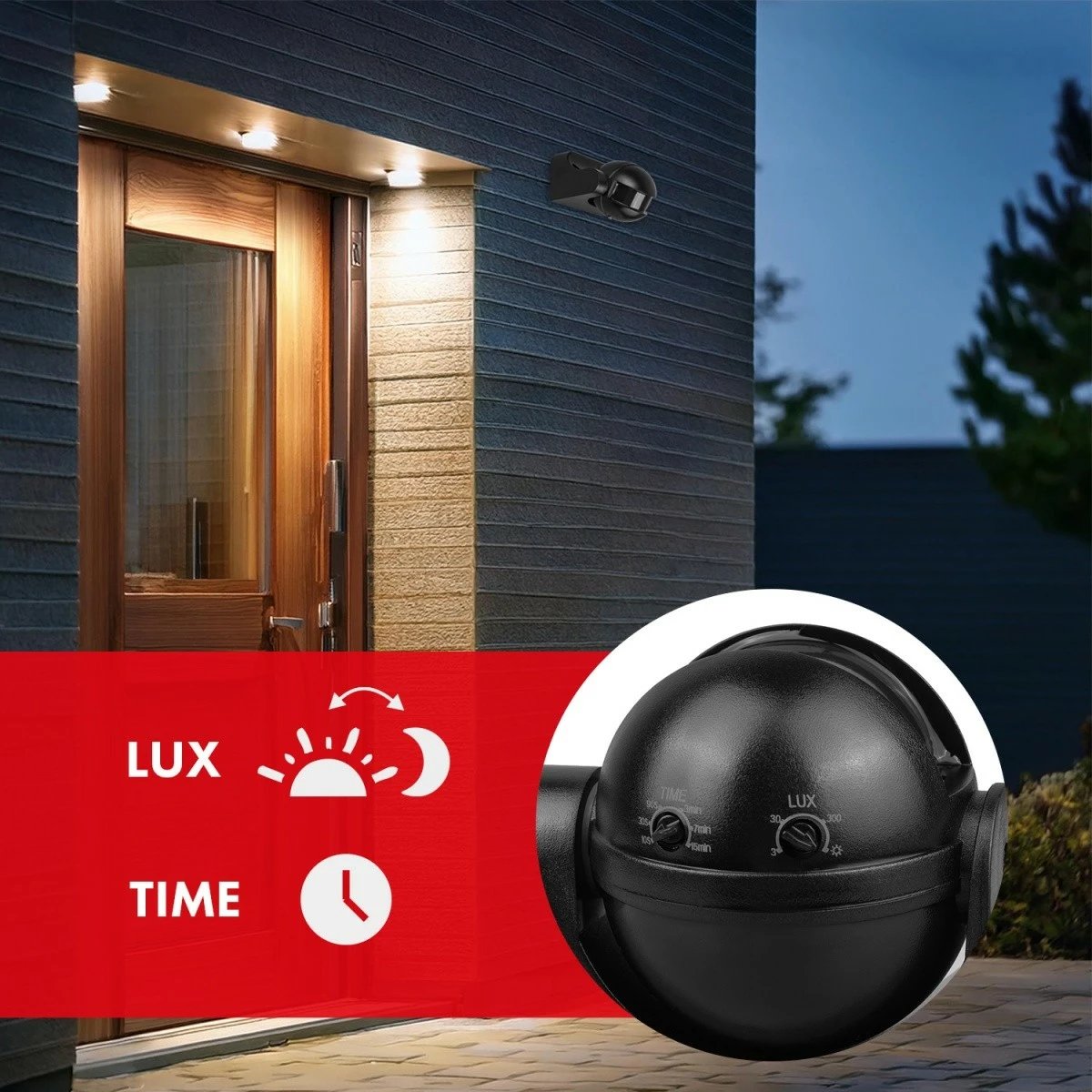 Sensor lëvizjeje PIR Maclean MCE358, IP44, rreze 12 m, ngarkesë max 300/1200 W, i zi