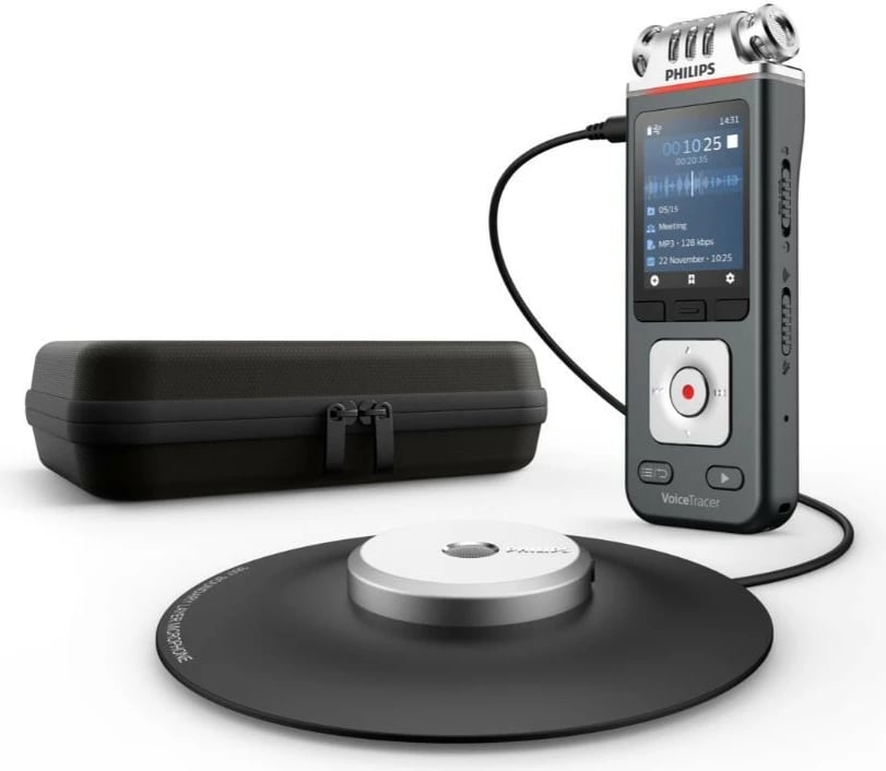 Dyktafon Philips VoiceTracer DVT8115, 8GB, mikrofon 360°, microSDHC 32GB, Zi/Argjendtë