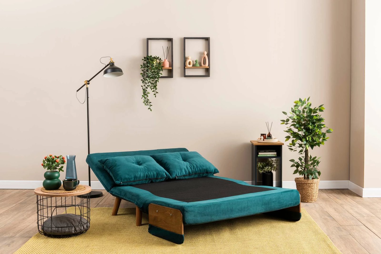 Divan-krevat dy ulëshe, ngjyrë jeshile petrol, Cosmo