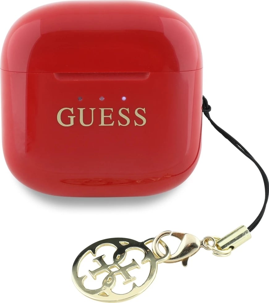 Kufje TWS Guess Glossy Effect me logo dhe varëse, Bluetooth 5.4, të kuqe