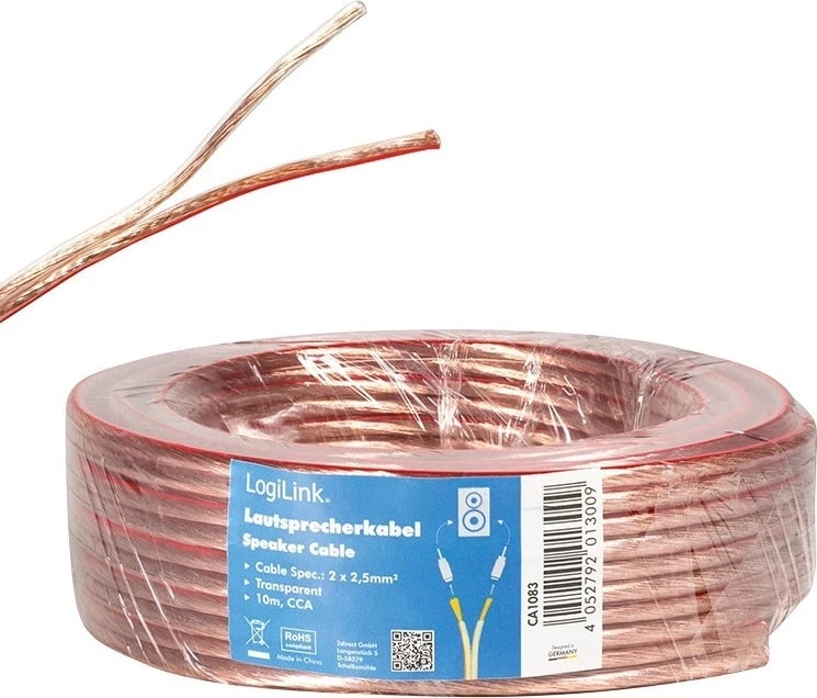 Kabllo për Instalim të Altoparlantëve Logilink, transparente