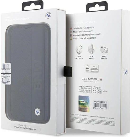 Mbështjellës BMW BMBKP14L22RDPK për iPhone 14 Pro 6.1", Leather Textured&Stripe, e zezë