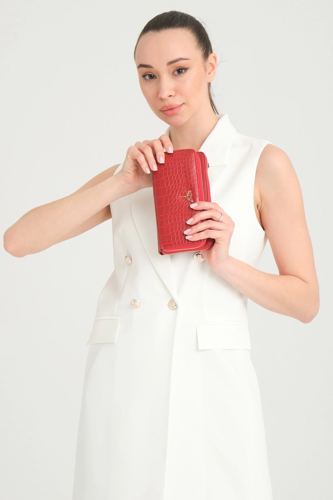 Portofol për gra, ngjyrë e kuqe, lëkurë PU, Zoozie Bags, Lizard