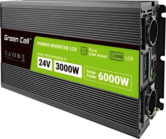 Adapteri i energjisë Green Cell PowerInverter LCD 24 V 3000W/60000W, i zi