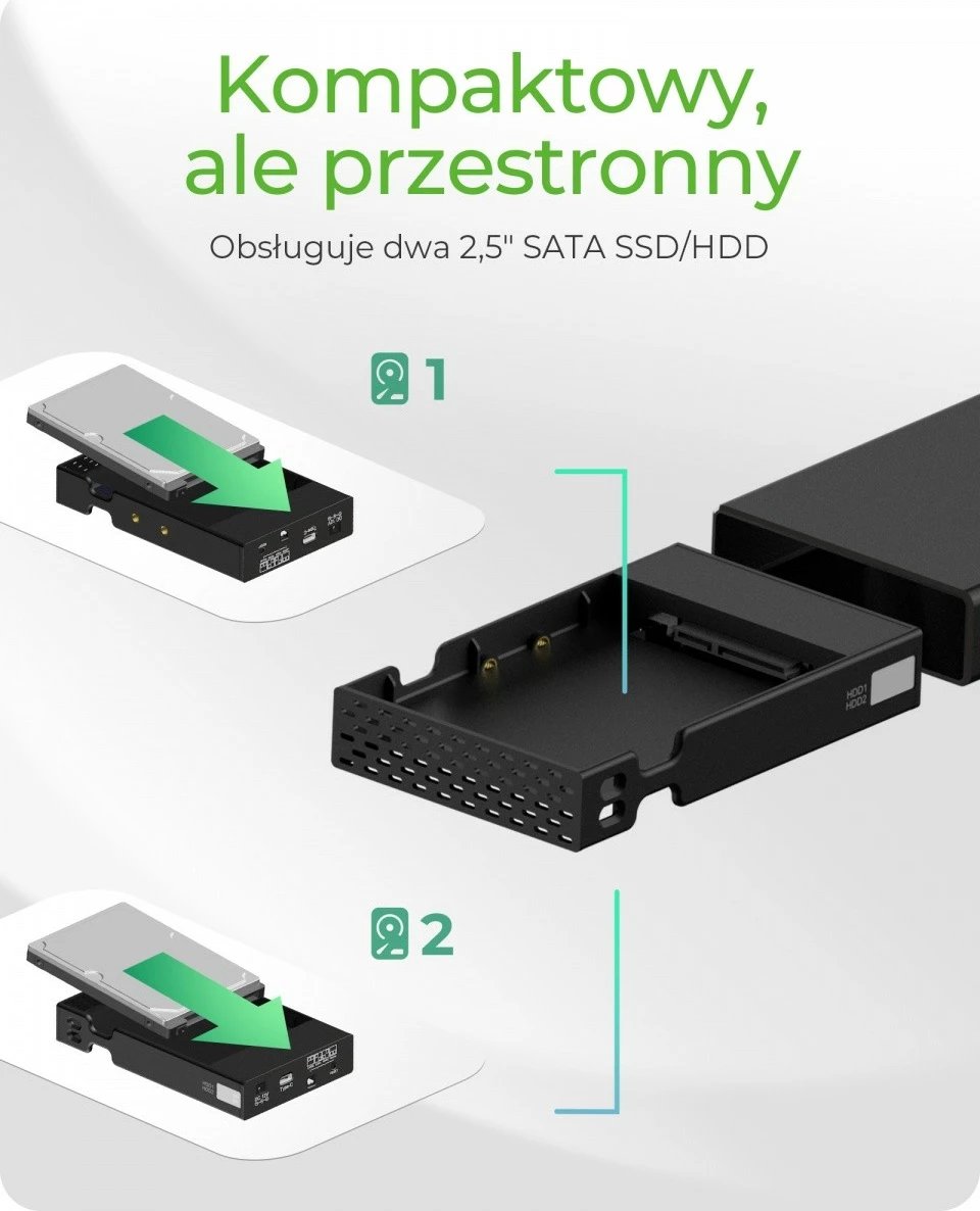 Kasë e jashtme IcyBox IB-RD2253-C31 për 2x 2.5" HDD/SSD, USB 3.2 Gen 2, RAID, e zezë