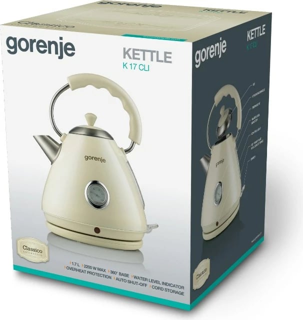 Çajnik elektrik Gorenje K17CLI, 1.7 L, 2200 W, Bezhë